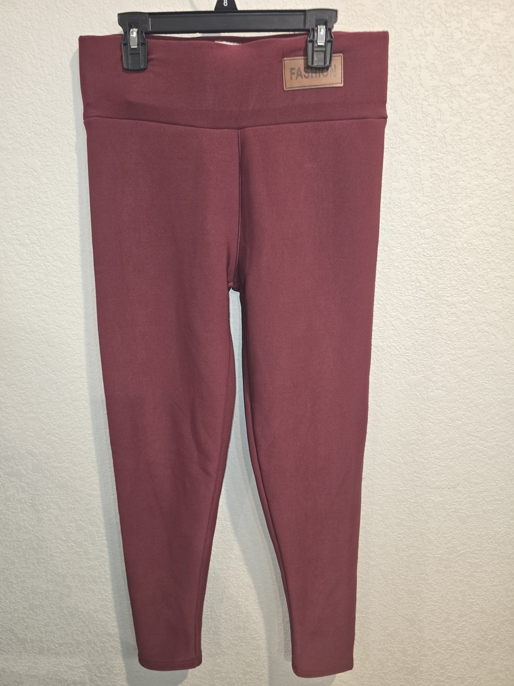 Fleece Lined High Waist Thermal Leggings Burgundy Wine Red - Size L